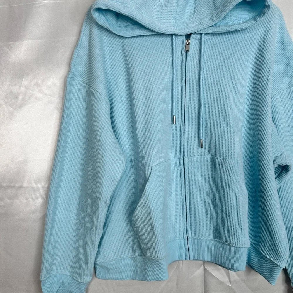 Auden Light Blue Waffle Knit Hoodie & Shorts Set Plus 4X NWT - Picture 5 of 11